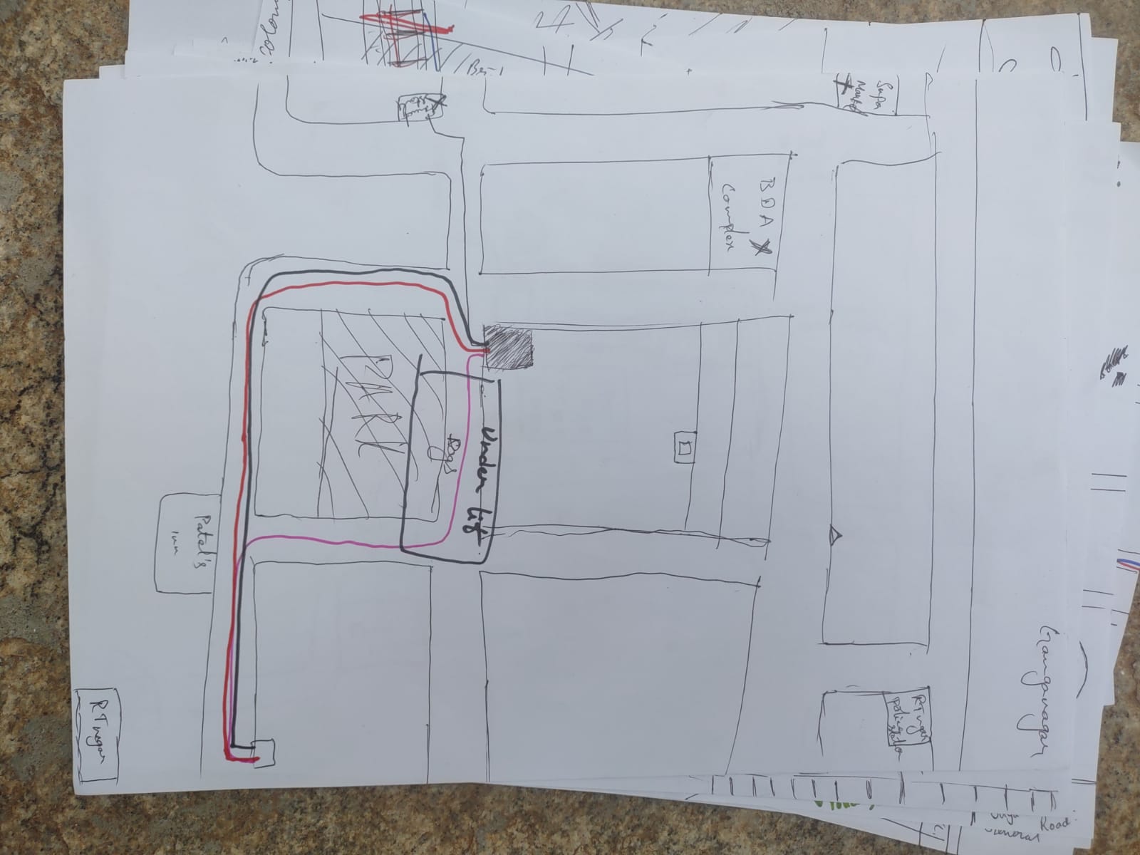 Map that a participant drew of their neighbourhood